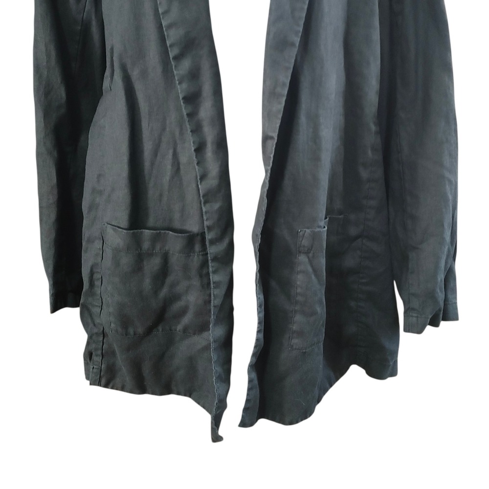 Eileen Fisher Black 100% Organic Linen Open Front Blazer Jacket Lagenlook XL - Picture 5 of 11